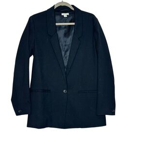 Garnet Hill Black Wool Longline One-Button Blazer| Size 8